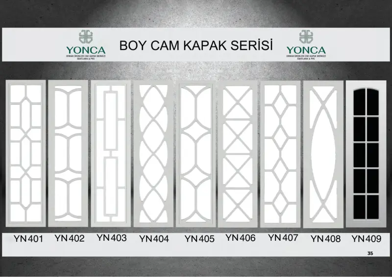 Boy cam kapak serisi YN401 – YN409 — Yonca Orman Ürünleri kapak kataloğu