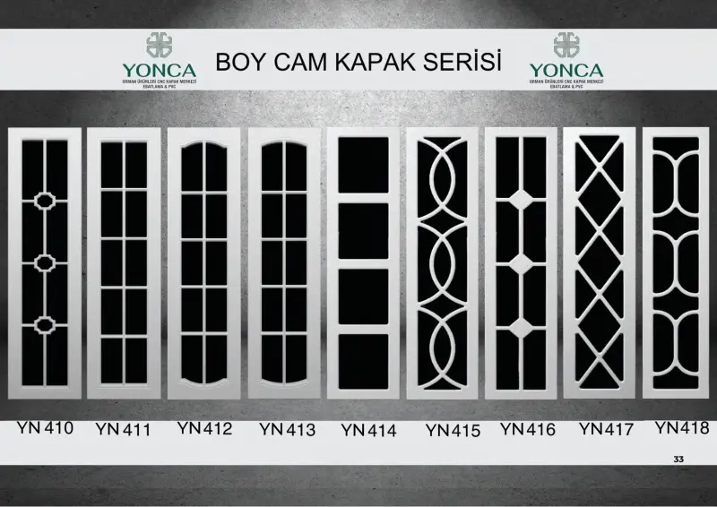 Boy cam kapak serisi YN410 – YN418 — Yonca Orman Ürünleri kapak kataloğu