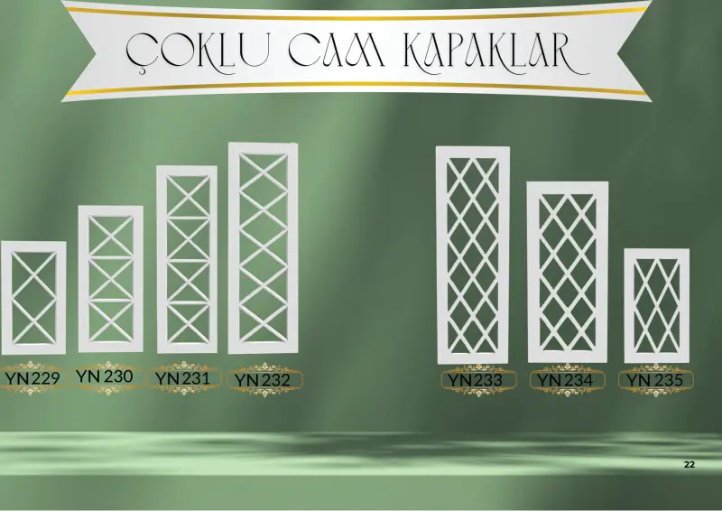 YN229 – YN235 çapraz çoklu cam kapaklar — Yonca Orman Ürünleri kapak kataloğu